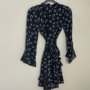 SALONI Black and White Long Flutter Sleeve Dress